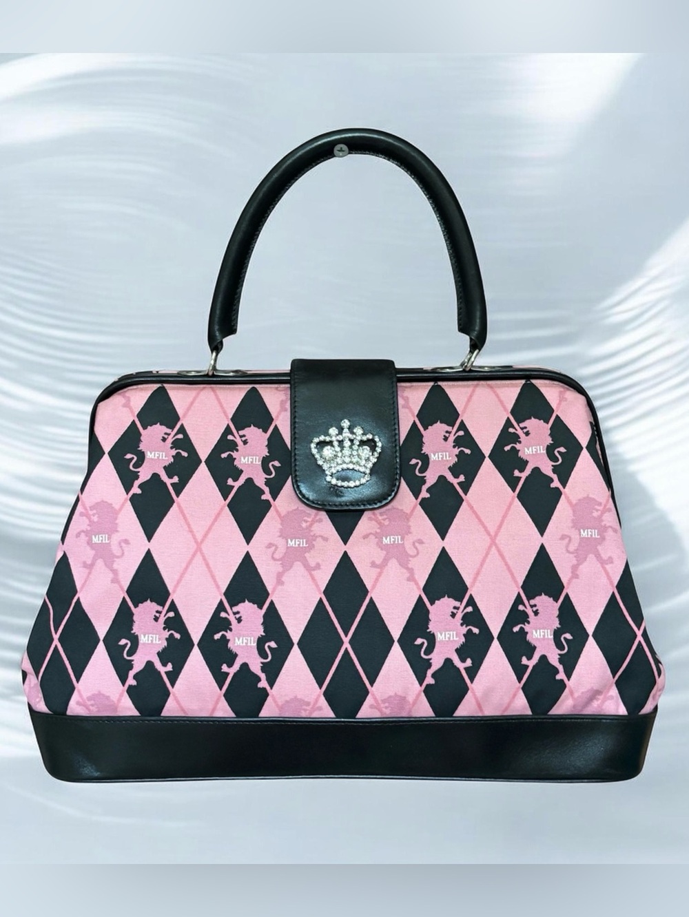 My Flat in London pink and black argyle handbag